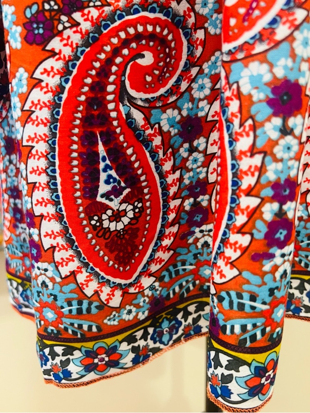 Boho Paisley Babydoll Dress Tunic Bell Sleeve Festival Mini Medium - Picture 11 of 14